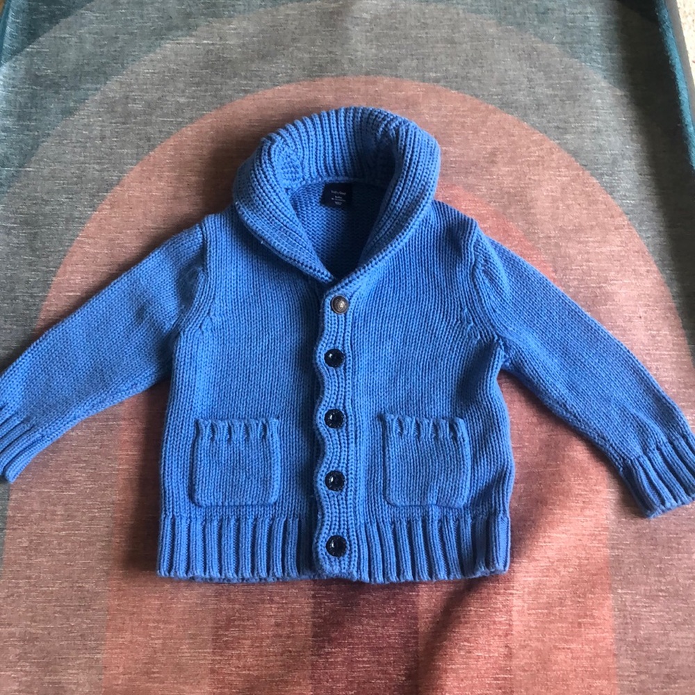 GAP Blue Shawl Collar Button-Up Knit Cardigan